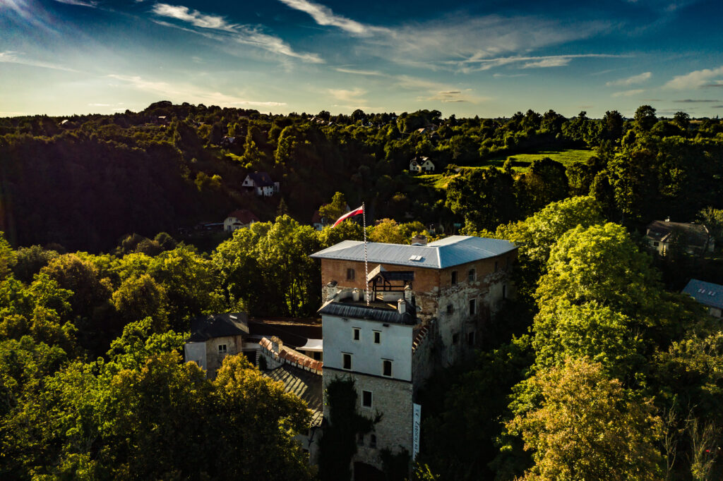 Zamek w Korzkwi otoczony lasem