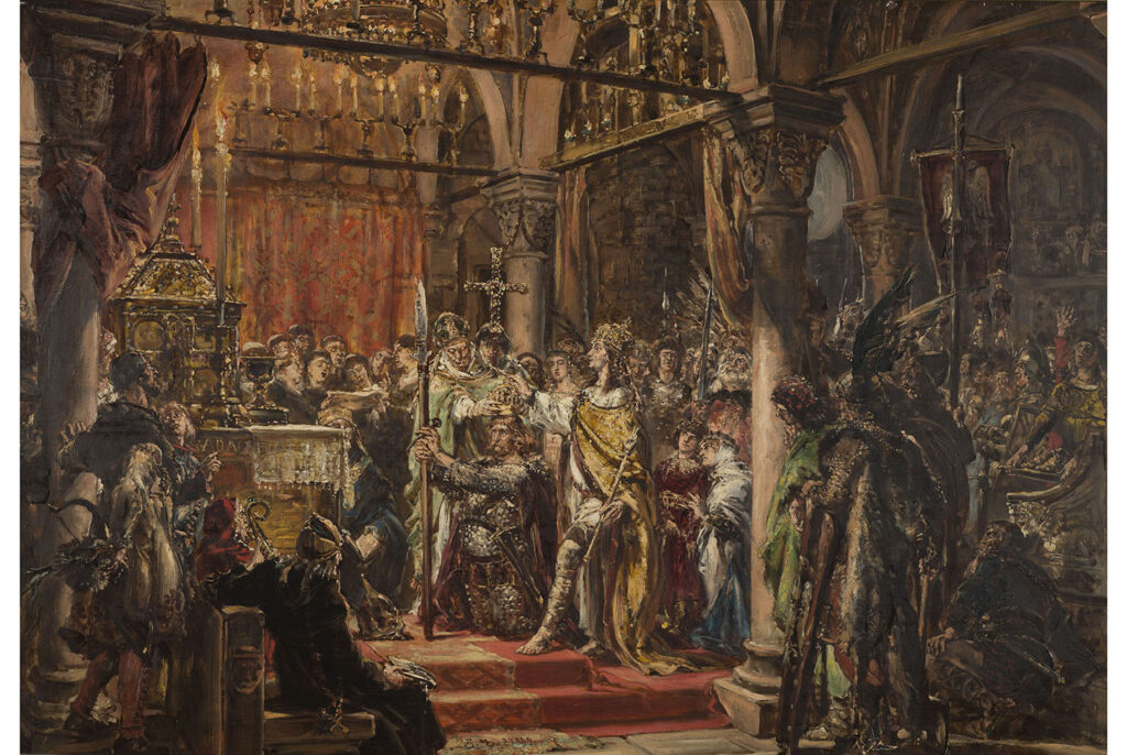 Obraz Jana Matejki przedstawiający koronację Bolesława Chrobrego w 1025 r., namalowany w 1889 r. w cyklu Dzieje cywilizacji w Polsce, źródło: Muzeum Narodowe w Warszawie