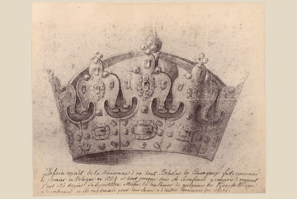 Szkic z wyobrażeniem Korony Chrobrego autorstwa Marcello Bacciarellego (1731–1818). Rysunek służył jako studium do obrazów nadwornego malarza króla Stanisława Augusta, źródło: Biblioteka Narodowa